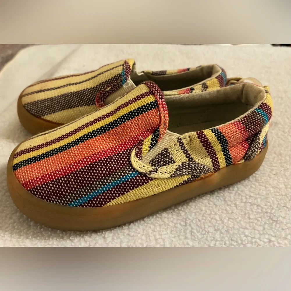 GAP Kids Yellow Multi-Stripe Slip-On Moccasins Baha Canvas Shoes Woven Toddler 7